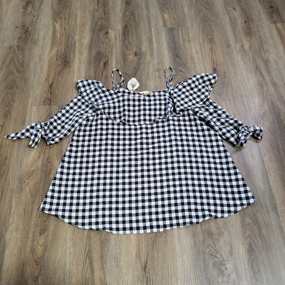 Easel Gingham Strappy Ruffle Relaxed Fit Top NWT Beach Coastal